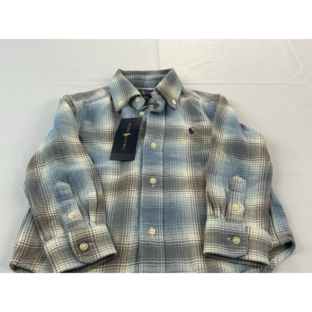Ralph Lauren Toddler 2T Blue Gray Plaid Flannel Button Front Shirt NWT Preppy
